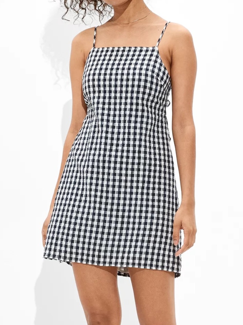 American Eagle Gingham Tie-Back Mini Dress Cotton and Linen EUC